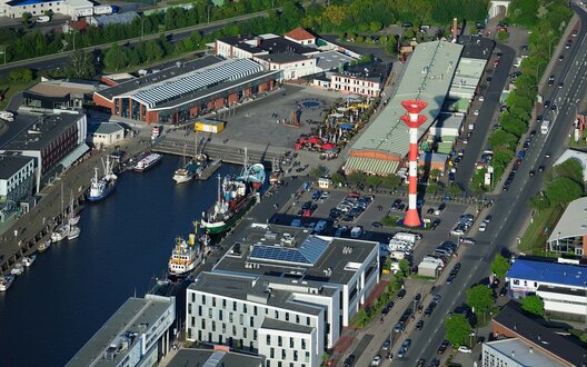 Luftaufnahme der Flaniermeile im Fischereihafen  | © BIS Wirtschaftsförderung Bremerhaven